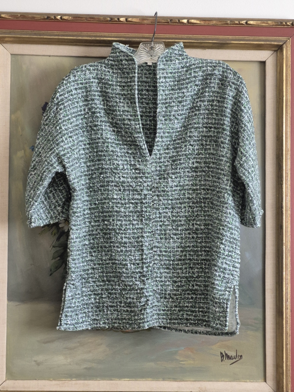 ANN MASHBURN Green Tweed Short-Sleeve Top